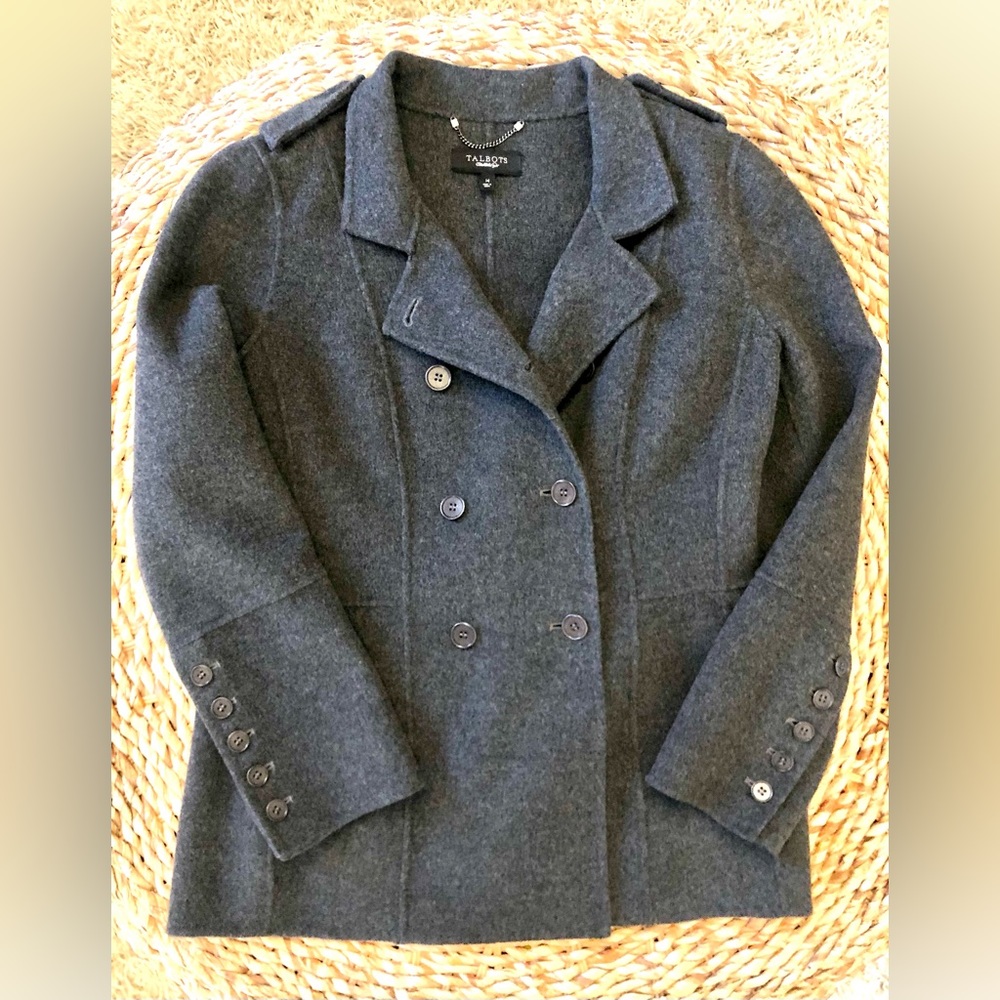 Talbots Women’s Grey Double Breasted Military Jacket/Coat Excellent Condition 14